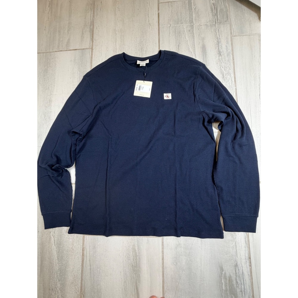 Calvin Klein Jeans Mens Thermal‎ Shirt Dark Sapphire Waffle Knit XL 40EM217 410